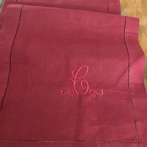 Williams Sonoma Extra long linen monogrammed”C” table runner